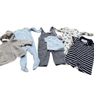 NEW GAP Baby Boys 3-6 Months Striped Footies Onesies Overalls Blue Gray White